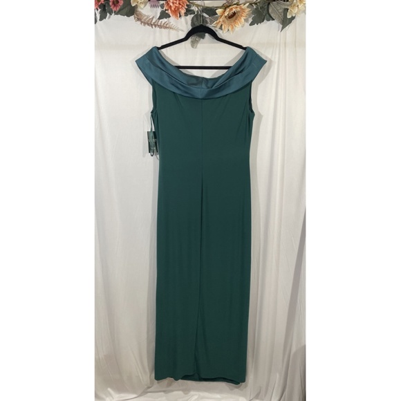 NWT Lauren‎ Ralph Lauren [ 16 ] Leonetta Satin V-Neck Jersey Gown in Green - Picture 13 of 15